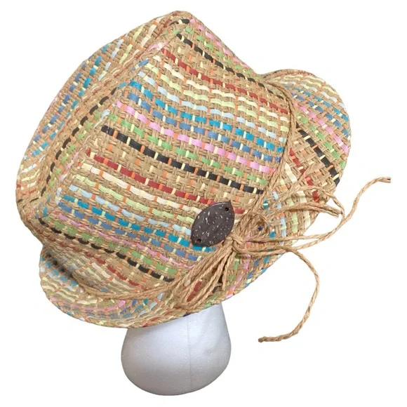 Panama Jack Paper Braid Hat Colorful Unisex Fedora Hat One Size - Picture 2 of 16